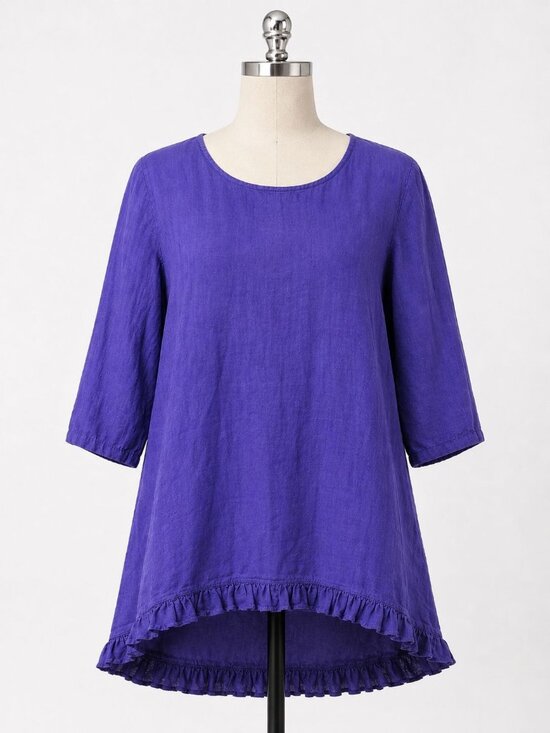 bryn Walker Tops - Bryn Walker 100% Linen Purple Ruffle Hem Tunic Dress Large Lagenlook